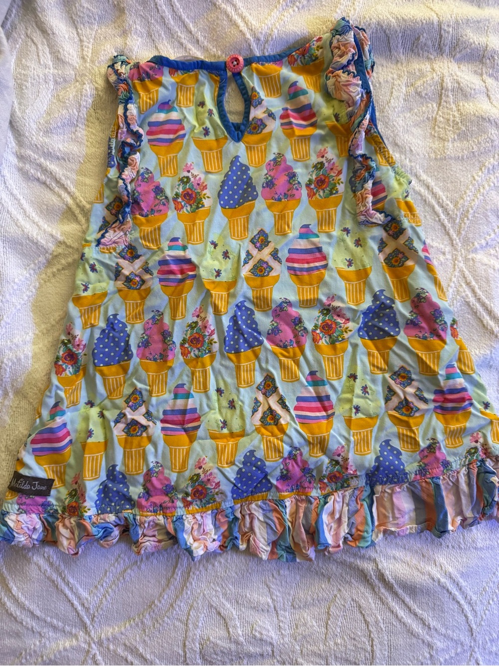 Girls Ice Cream Print Ruffle Tank Top - Yellow & Blue